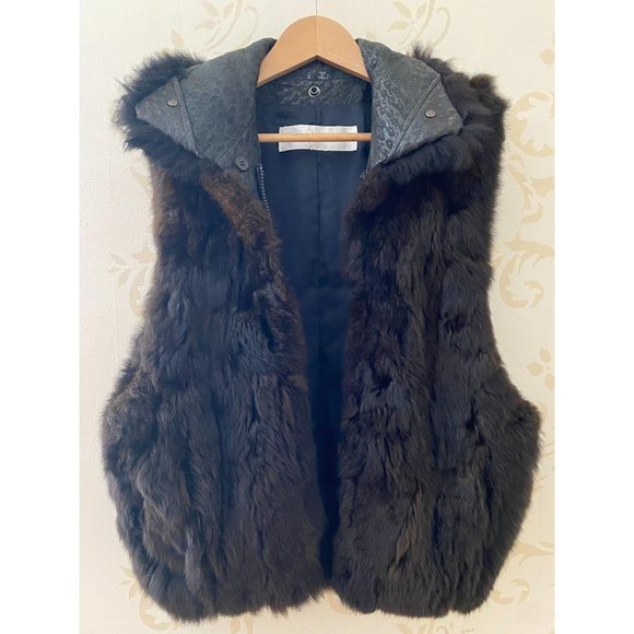 Andrew Marc Fur Vest Jacket with Leather Trim - st